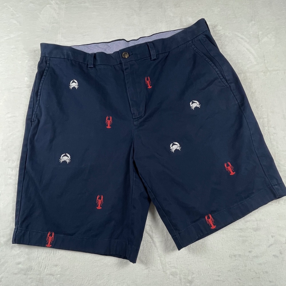 Brooks Brothers Mens 38 Navy Lobster Crab Embroidered Chino Shorts Nautical 9"